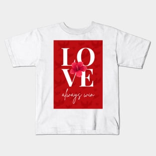 Love always win red flower dove background Kids T-Shirt